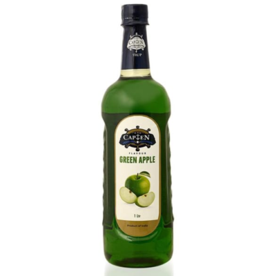 CAPTEN Green Apple Mocktail Syrup 1L Green Apple Syrup – Tangy Fruity Mocktail Mix | 1L Bottle Makes 33 Glasses | Vibrant Green Color | Ideal for Mocktails, Coolers & Slush